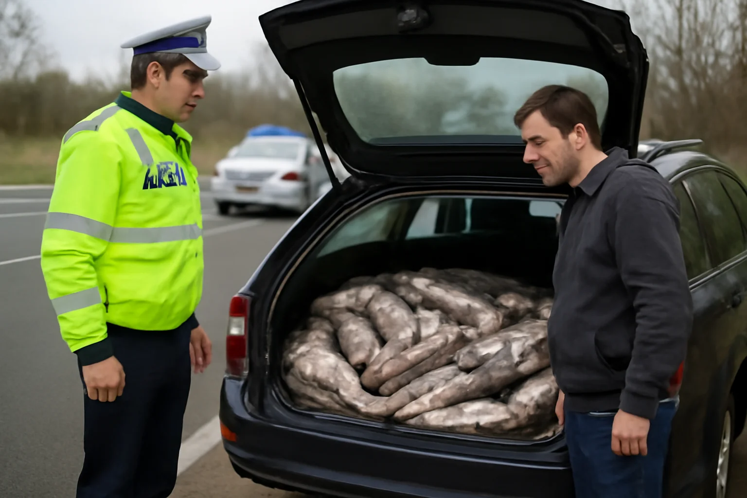 Autoturism încărcat cu peste 1.000 kg de pește, depistat de polițiști pe drumul național DN6