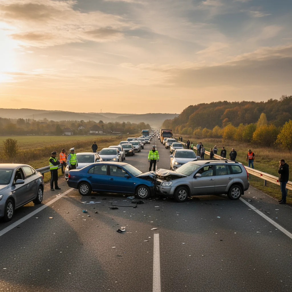 Circulație întreruptă pe DN 6 lângă Alexandria după un accident rutier între două autovehicule