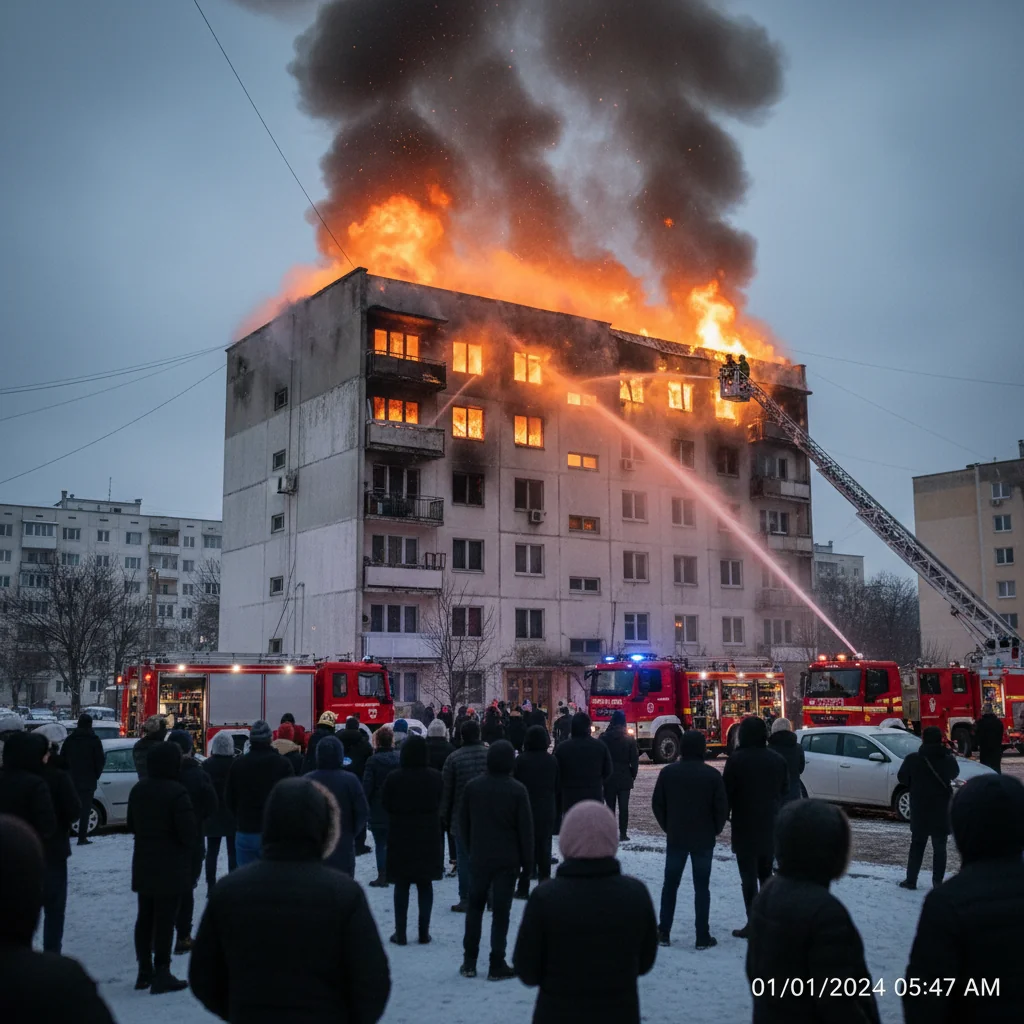 Incendiu într-un bloc de locuințe din Alexandria în dimineața de Anul Nou