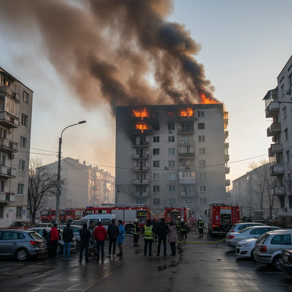 Incendiu într-un bloc de locuințe din Alexandria, pe strada București: locatari evacuați de pompieri