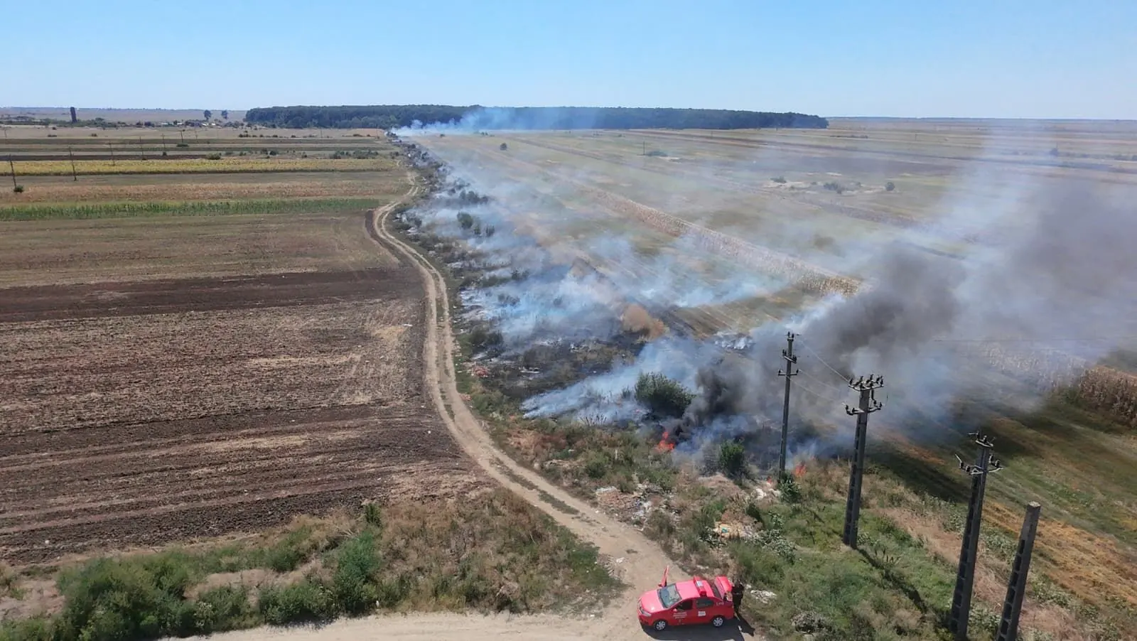 Incendiu de vegetație la Purani: circa 8 hectare, stinse în aproape două ore