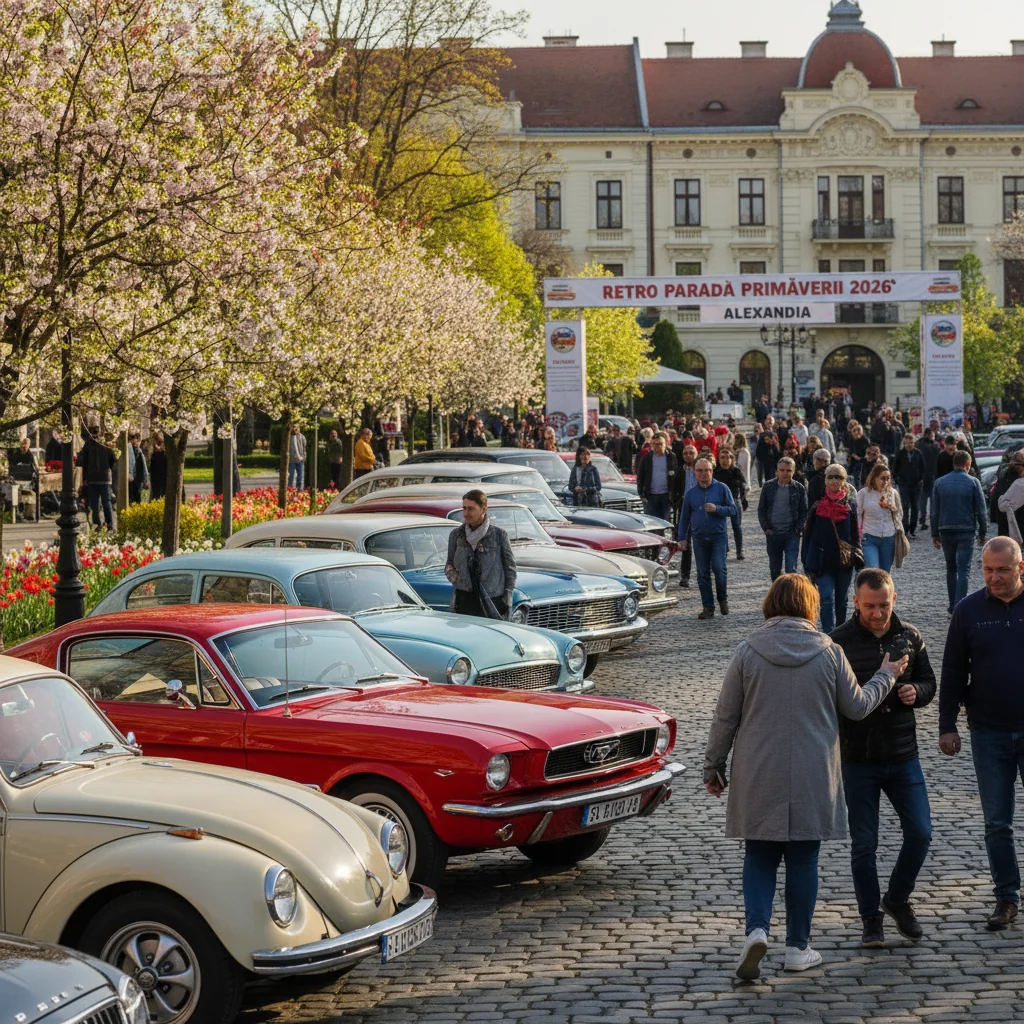 Mașini clasice expuse la Retro Parada Primăverii 2026 în Alexandria