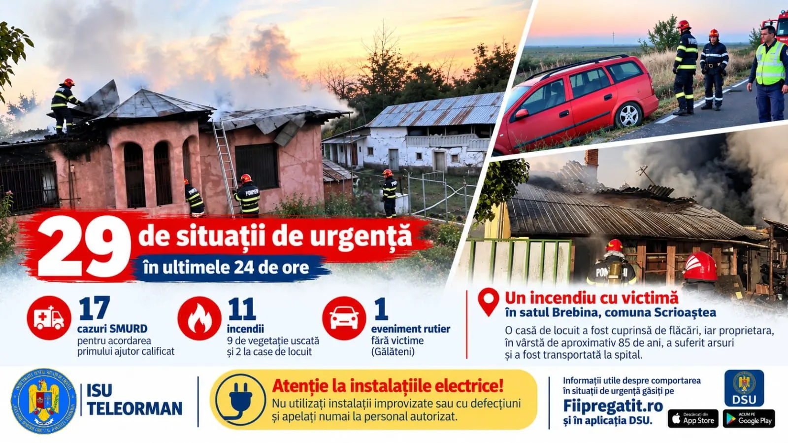La Brebina, o casă a ars dimineața: femeie de aproape 85 de ani, dusă la UPU Alexandria