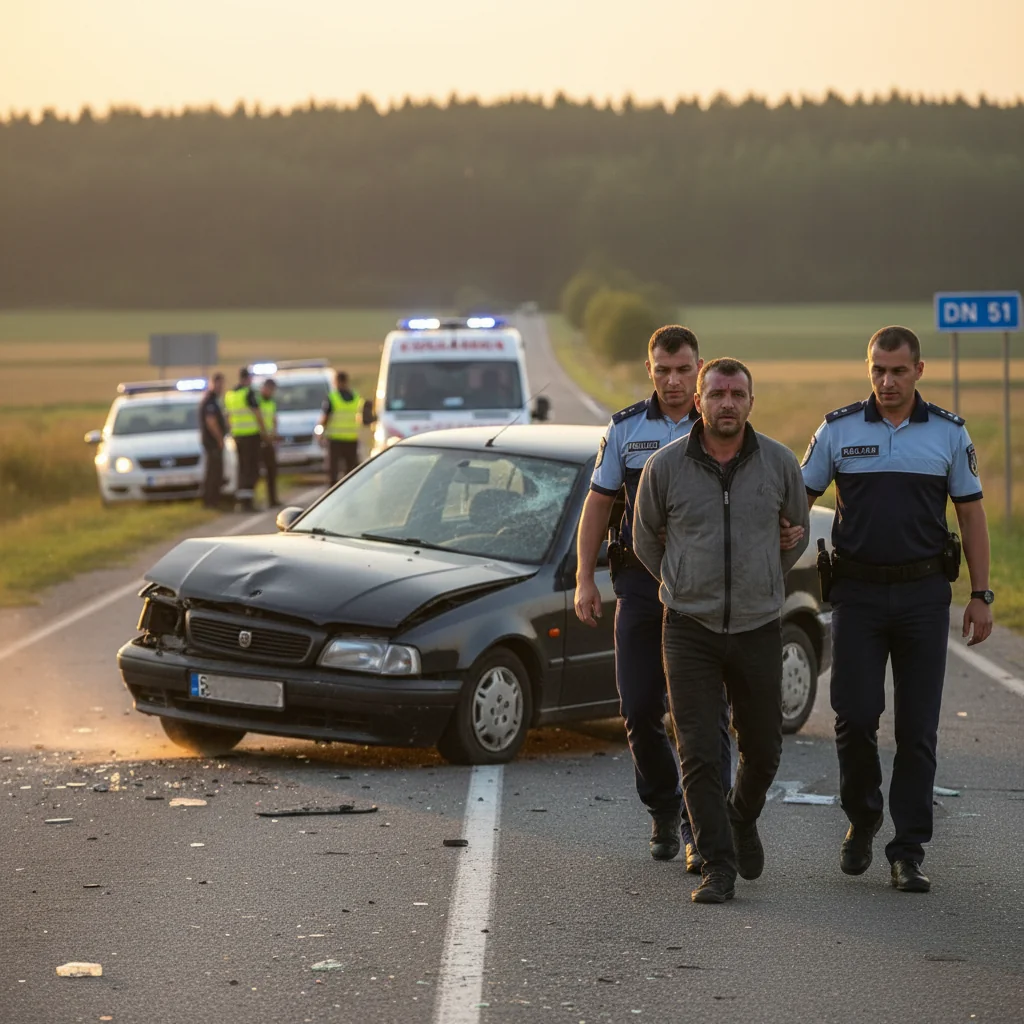 Șofer arestat în Alexandria după un accident pe DN 51, testat cu alcoolemie ridicată