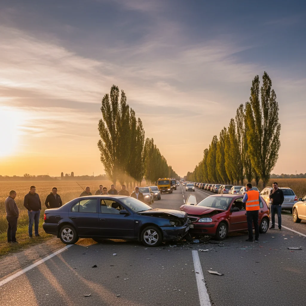 Trafic blocat pe DN 6 în zona Alexandria după un accident între două autoturisme