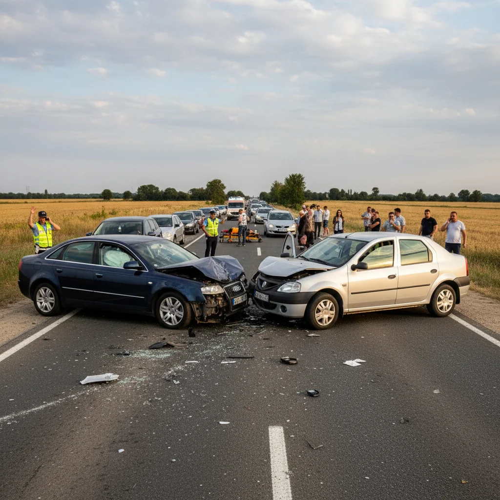 Trafic blocat pe DN 6 lângă Alexandria după o coliziune între două autoturisme